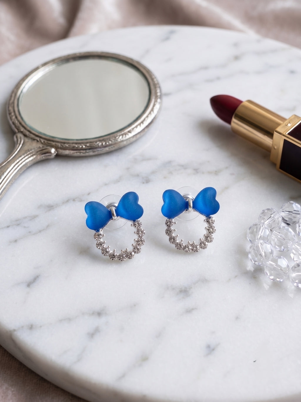 multi color Bow Crystal Stud Earrings.