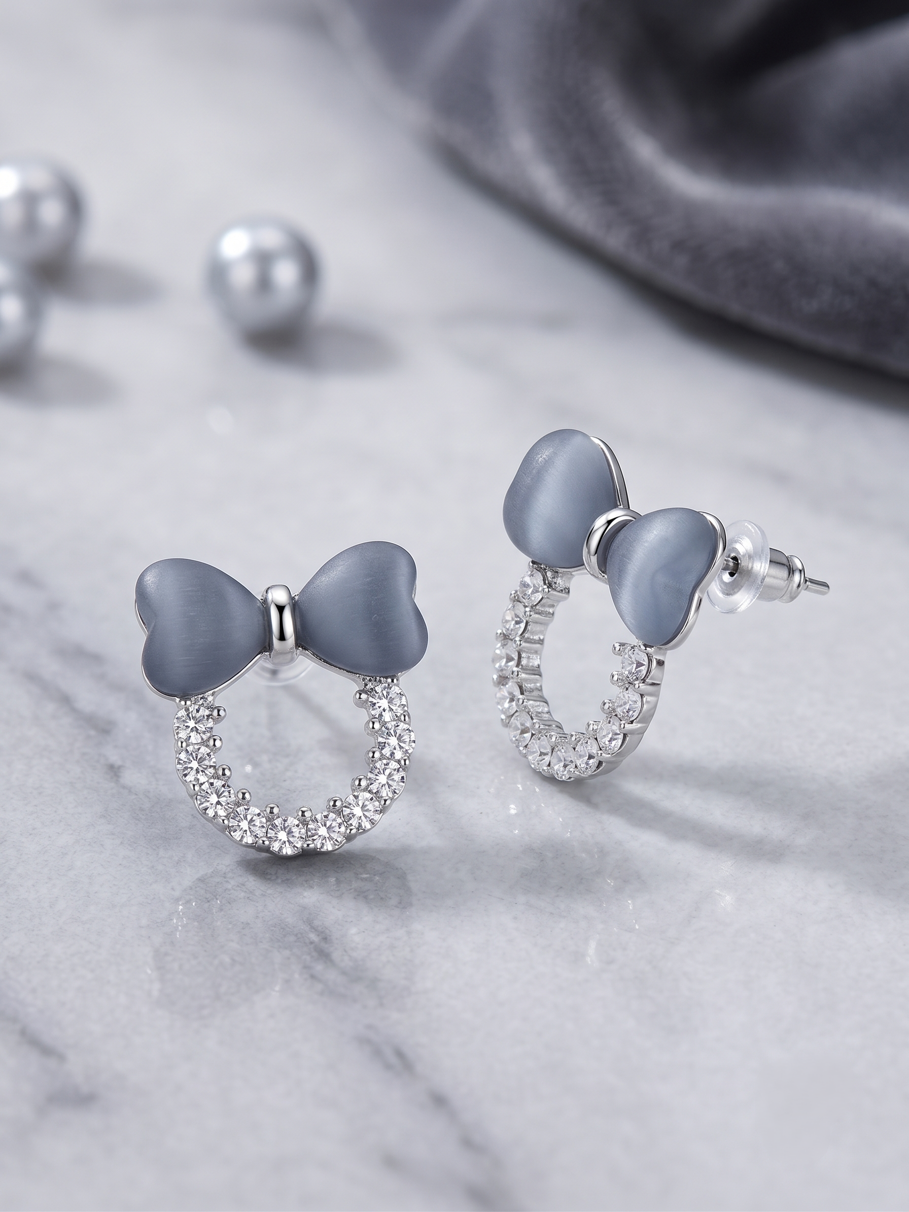 multi color Bow Crystal Stud Earrings.