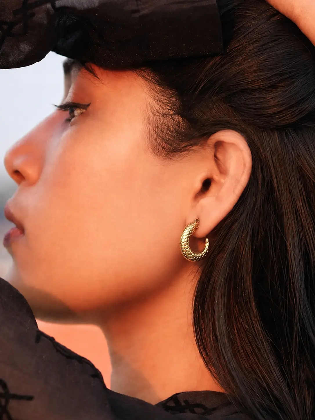 Golden Textured Hoop Earrings