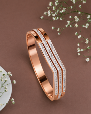 Rose Gold CZ Double-Line Bangle