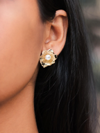 Pearl Bloom Gold Flower Stud Earrings