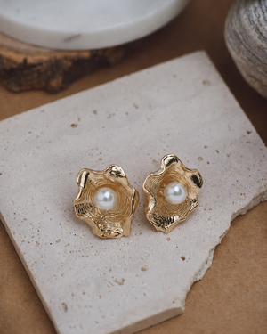 Pearl Bloom Gold Flower Stud Earrings