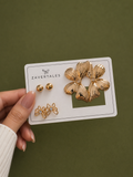 Golden Floral & Butterfly Stud Earrings Set