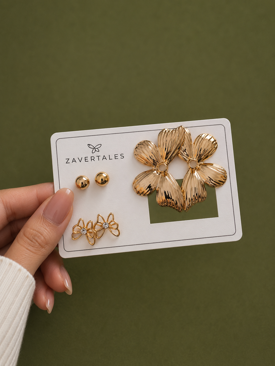 Golden Floral & Butterfly Stud Earrings Set
