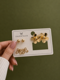 Golden Floral & Butterfly Stud Earrings Set