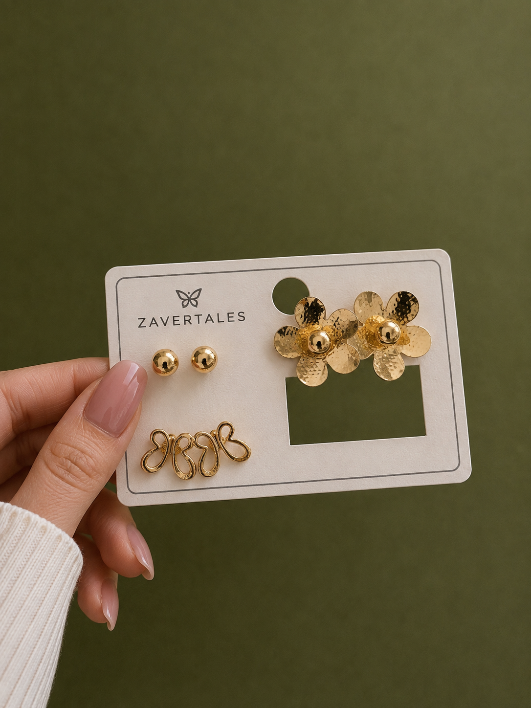 Golden Floral & Butterfly Stud Earrings Set