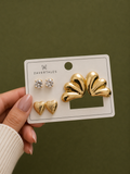 3-in-1 Gold & Crystal Statement Earring Set