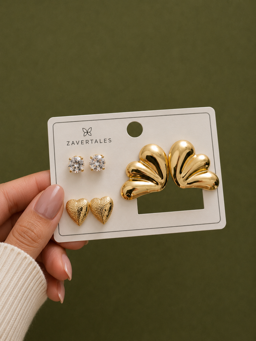 3-in-1 Gold & Crystal Statement Earring Set