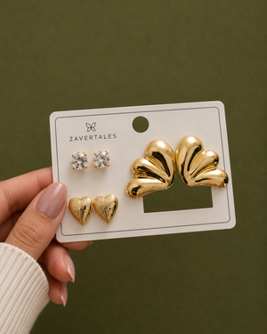 3-in-1 Gold & Crystal Statement Earring Set