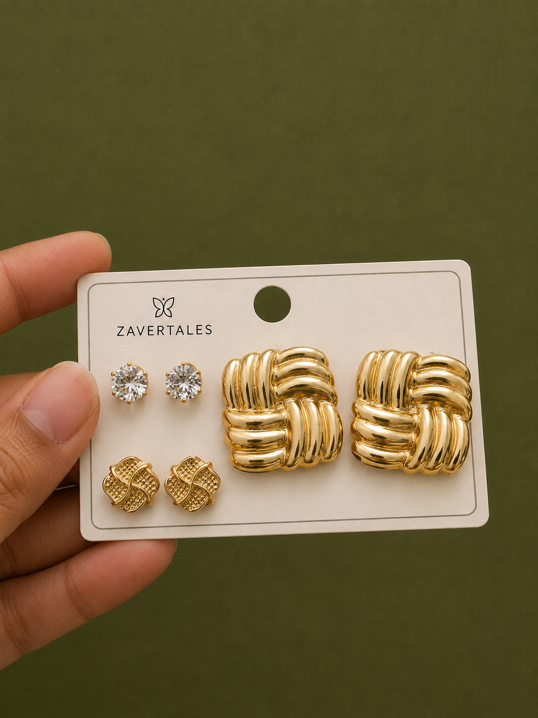 Elegant Gold-Tone Knot & Crystal Stud Earrings Set