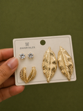 Zavertales Golden Leaf 3-Piece Earrings Set