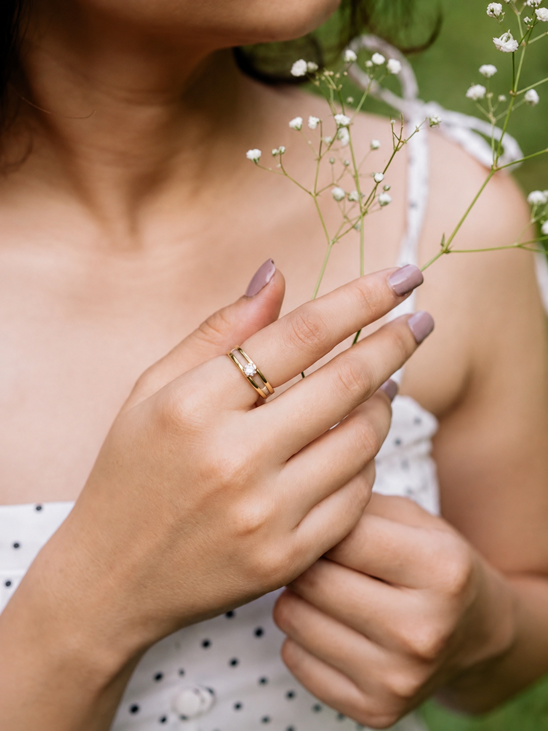 Delicate Double-Band Solitaire Ring