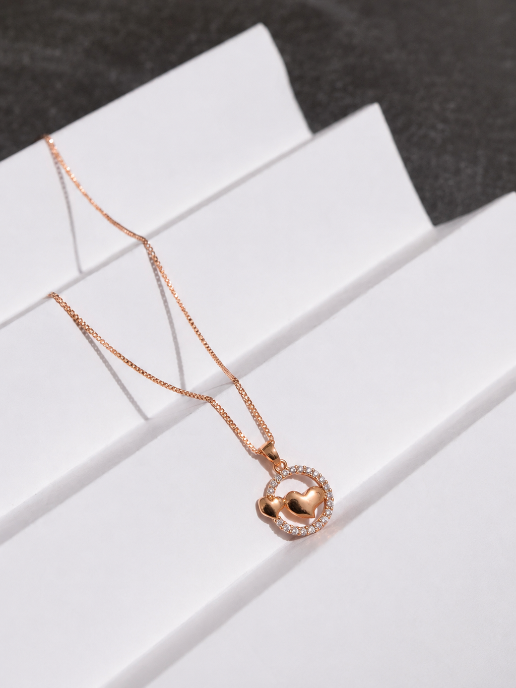 Double Heart Circle Pendant Necklace