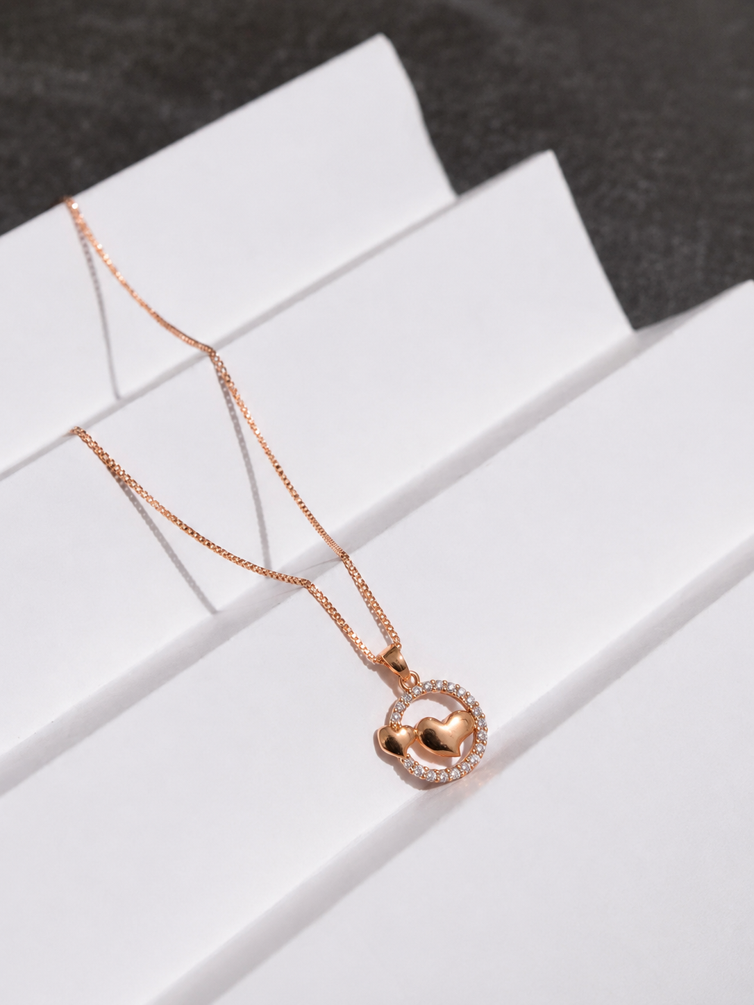 Double Heart Circle Pendant Necklace