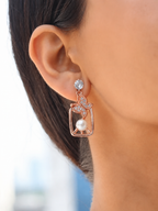 Rose Gold Butterfly Pearl Drop Earrings for Women