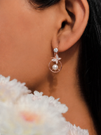Rose Gold Butterfly Pearl Drop Earrings.