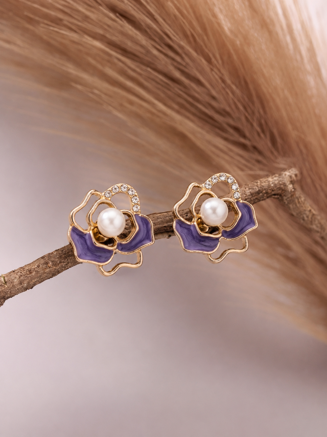 multi color Floral Pearl Stud Earrings
