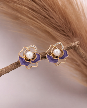 multi color Floral Pearl Stud Earrings