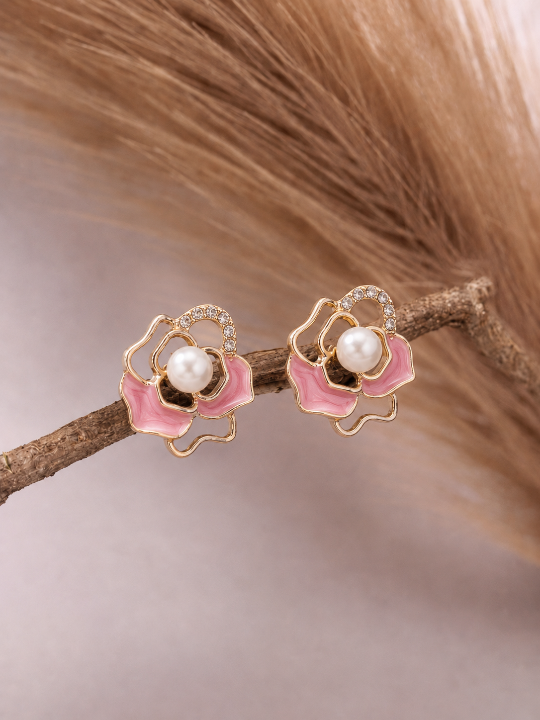 multi color Floral Pearl Stud Earrings