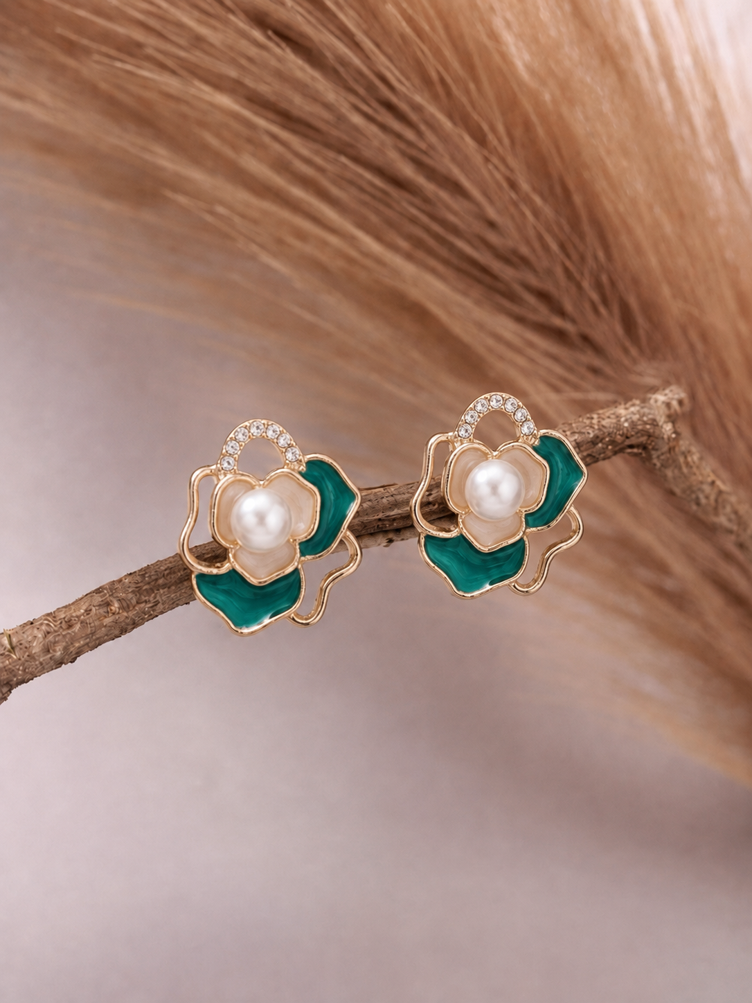 multi color Floral Pearl Stud Earrings