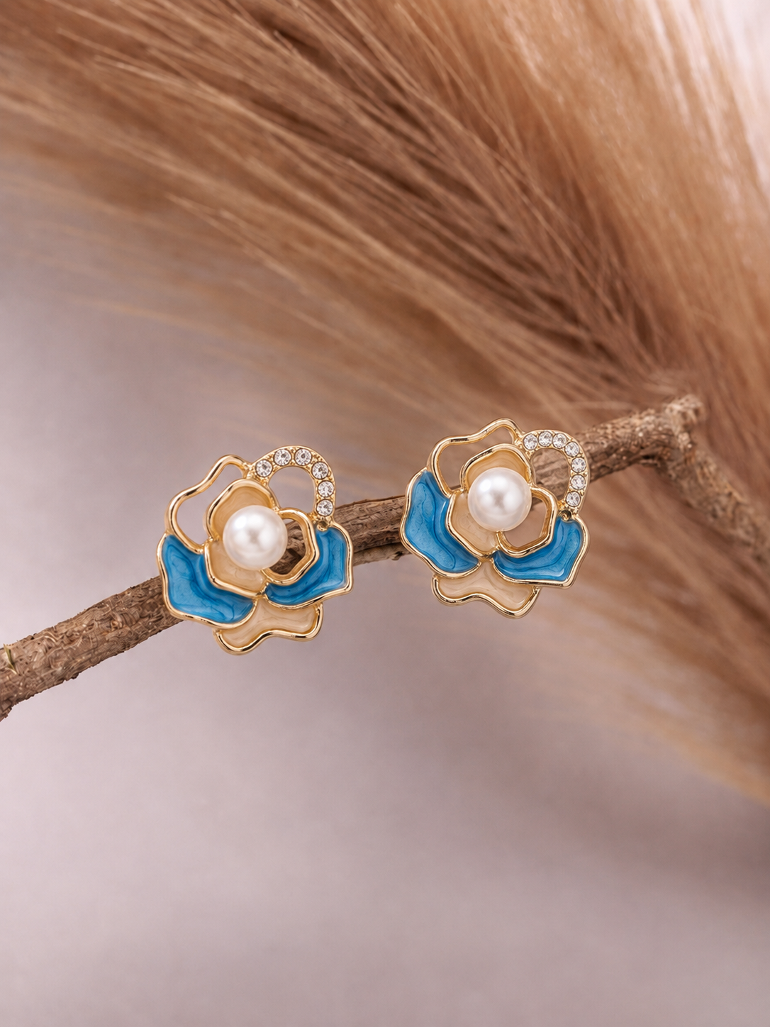 multi color Floral Pearl Stud Earrings