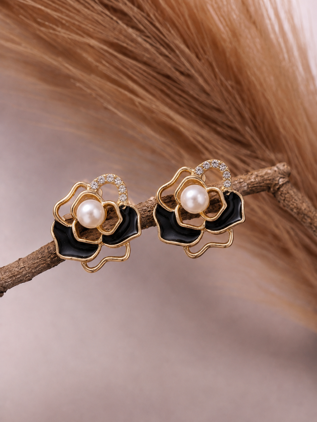 multi color Floral Pearl Stud Earrings