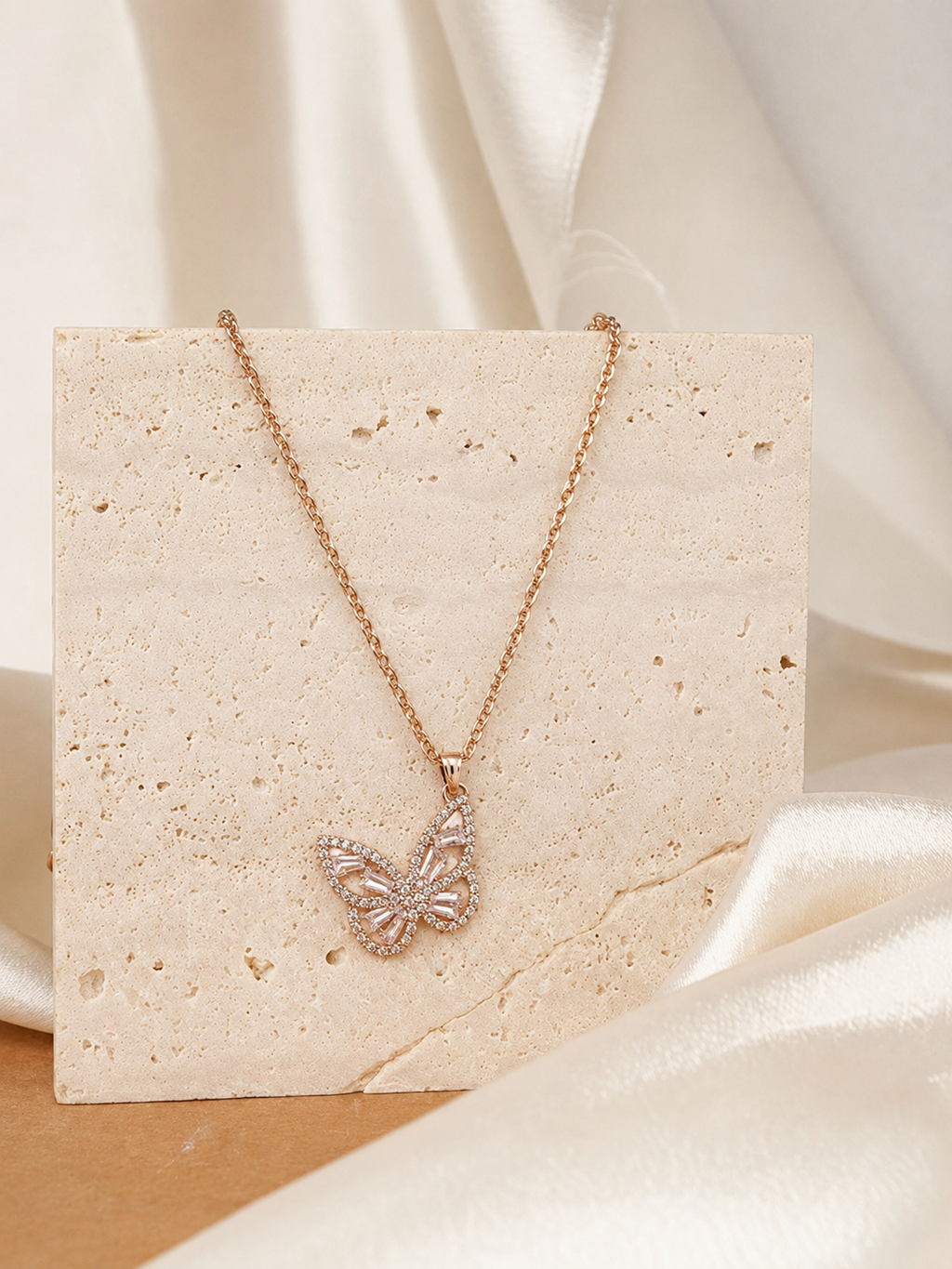 Rose Gold Butterfly Crystal Pendant Necklace
