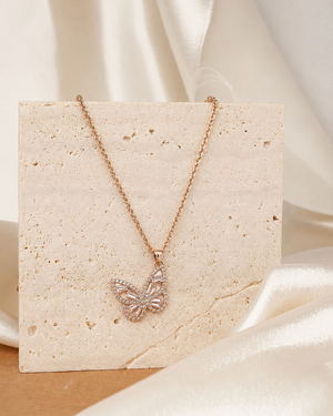 Rose Gold Butterfly Crystal Pendant Necklace