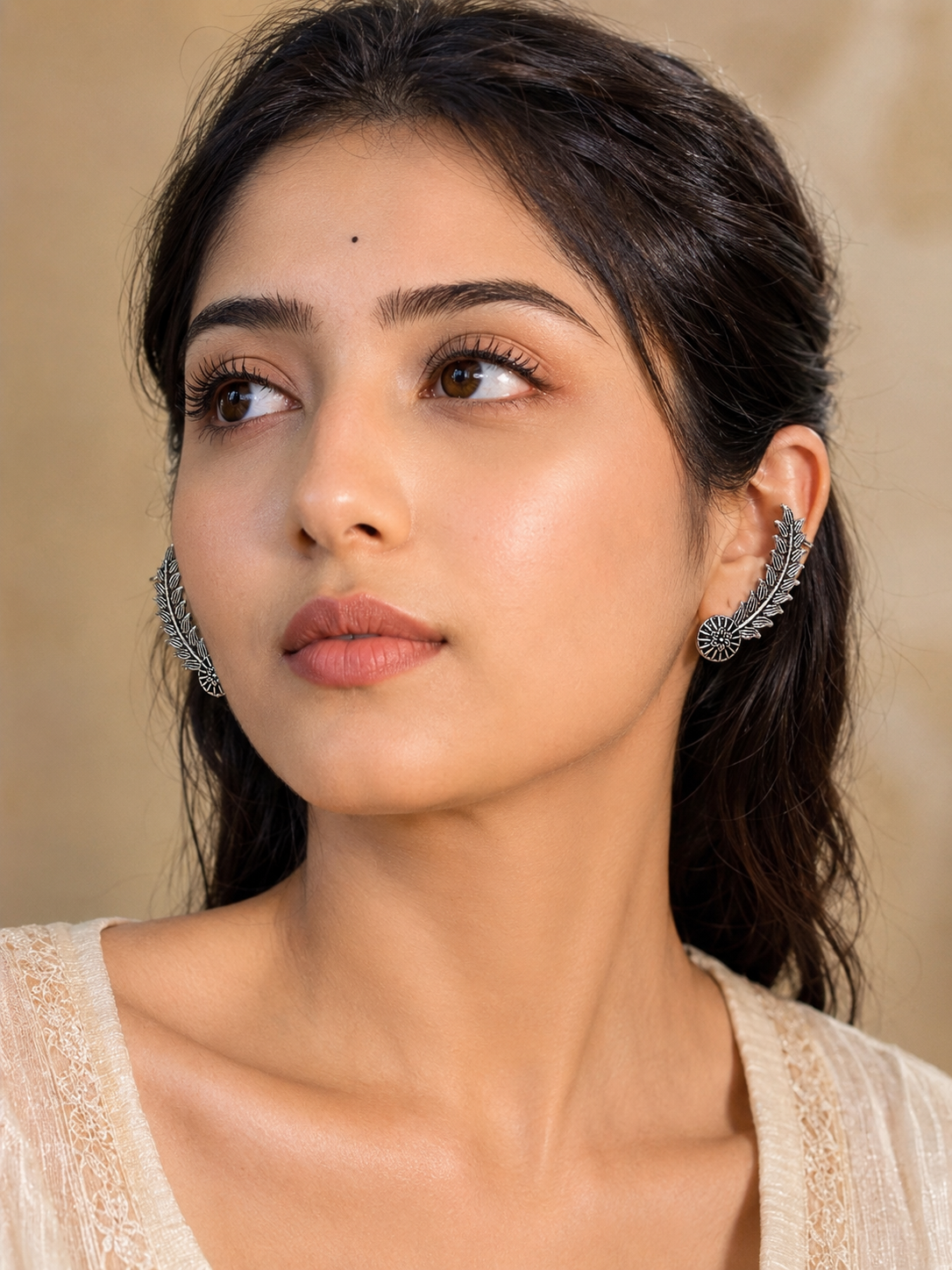 Leaf Vine Oxidized Silver Ear Cuff