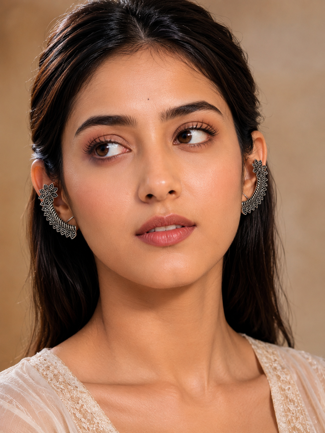 Leaf Vine Oxidized Silver Ear Cuff