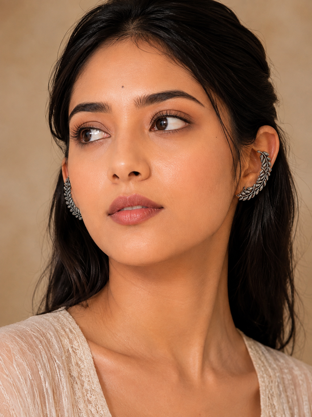 Leaf Vine Oxidized Silver Ear Cuff