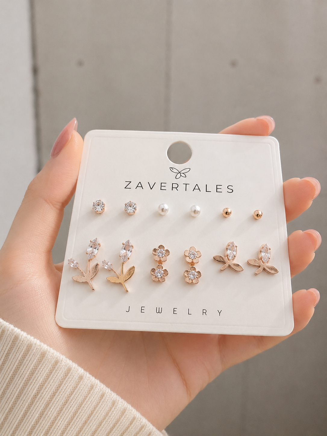 Rose Gold Leaf & Pearl Stud Earrings Combo for Women & Girls – 6 Pairs