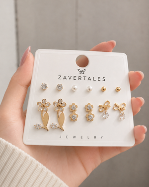 Elegant Gold-Tone Floral Stud Earrings Combo Set for Women & Girls – 6 Pairs