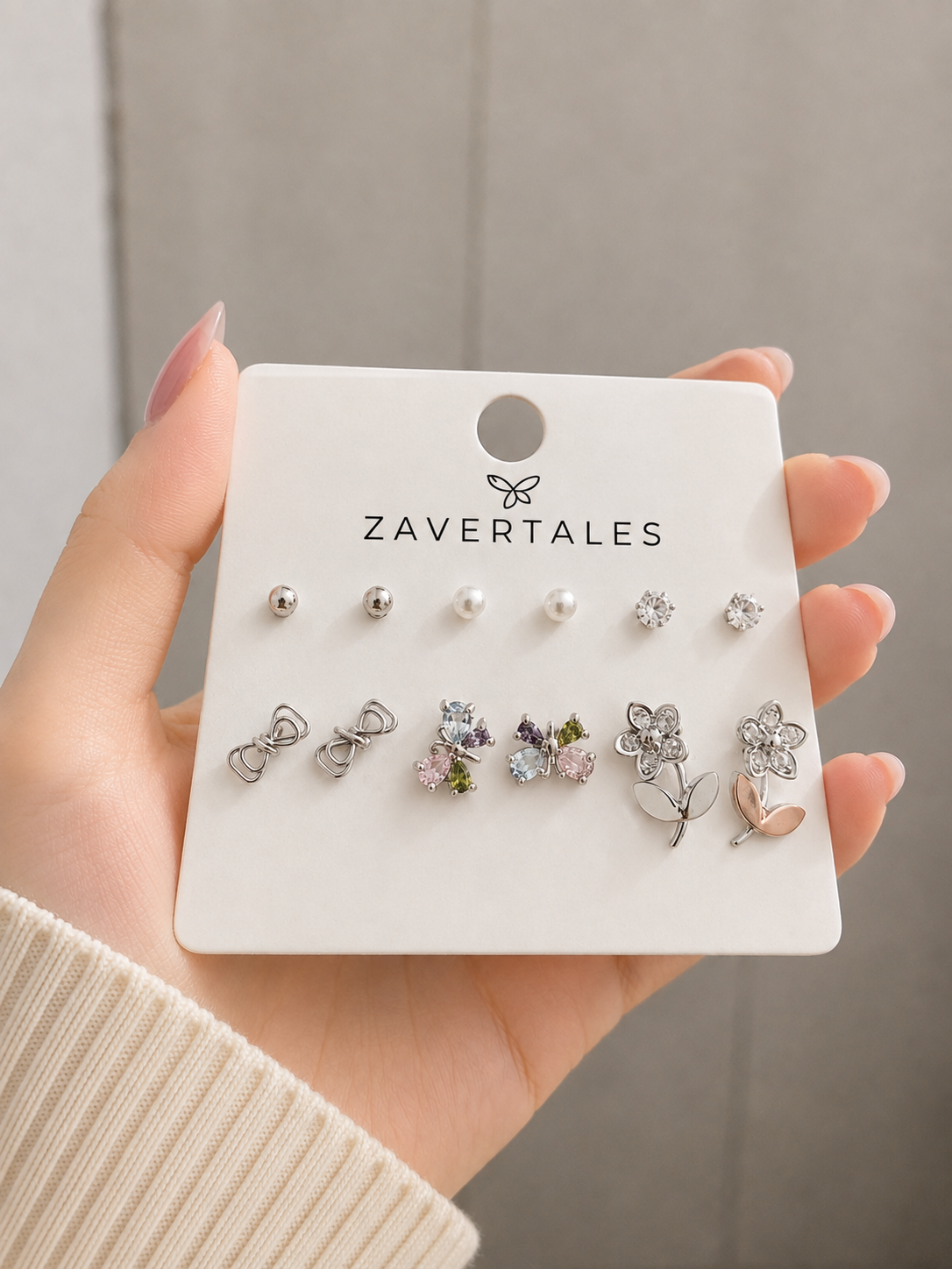 Elegant Butterfly & Floral Crystal Stud Earrings Combo for Women & Girls – 6 Pairs