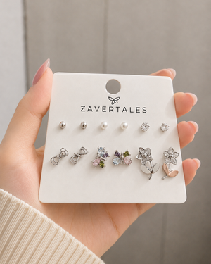 Elegant Butterfly & Floral Crystal Stud Earrings Combo for Women & Girls – 6 Pairs