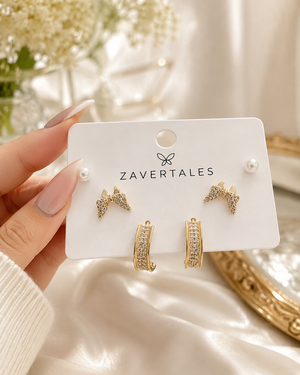 Gold-Plated Butterfly Stud & CZ Hoop Earrings Set for Women | Elegant Everyday Jewellery