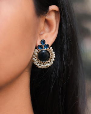 Red Stone Pearl Chandbali Earrings