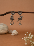 Oxidized Silver Bird Drop Earrings
