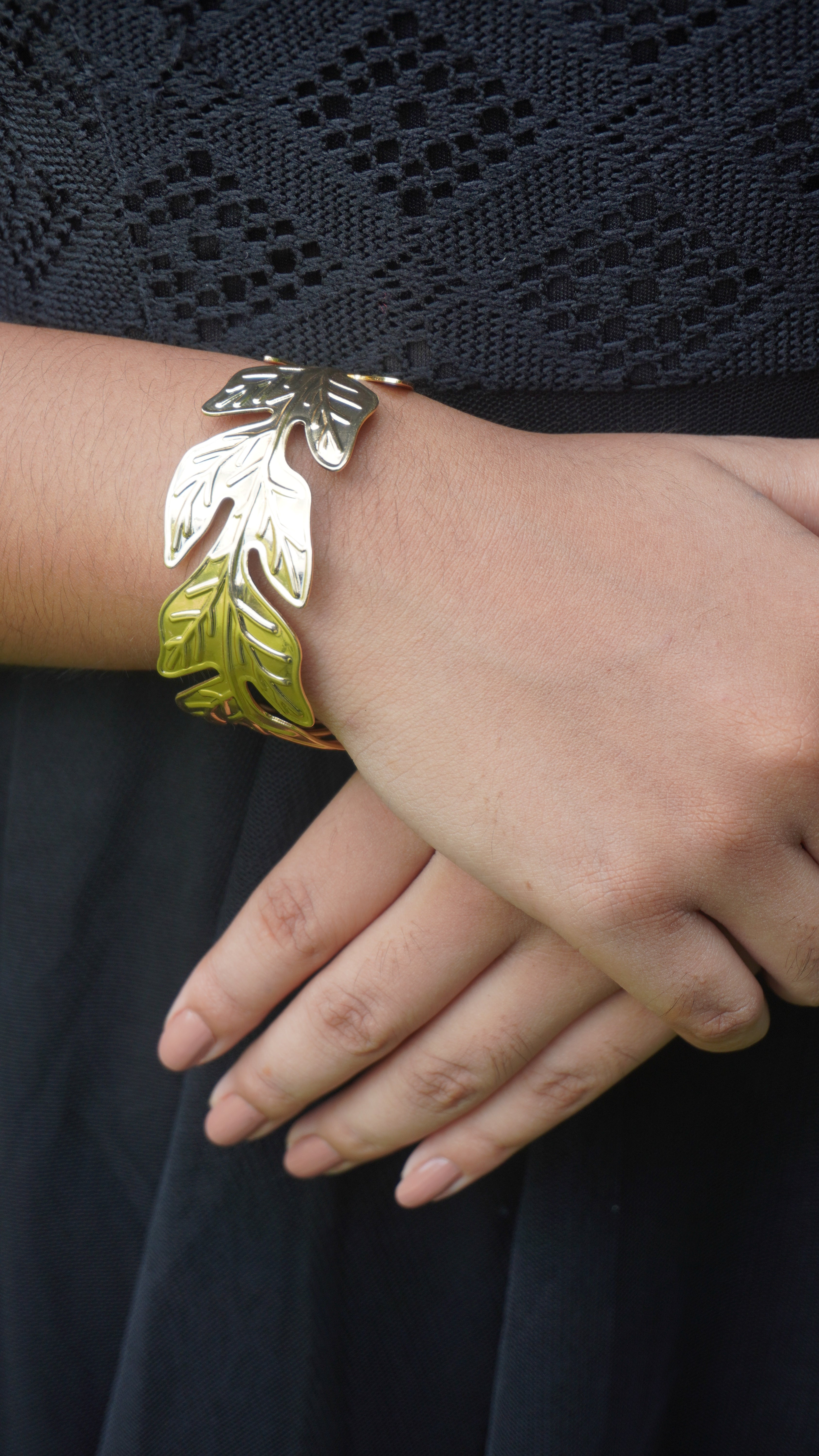 Gold-Tone Layered Leaf Bracelet