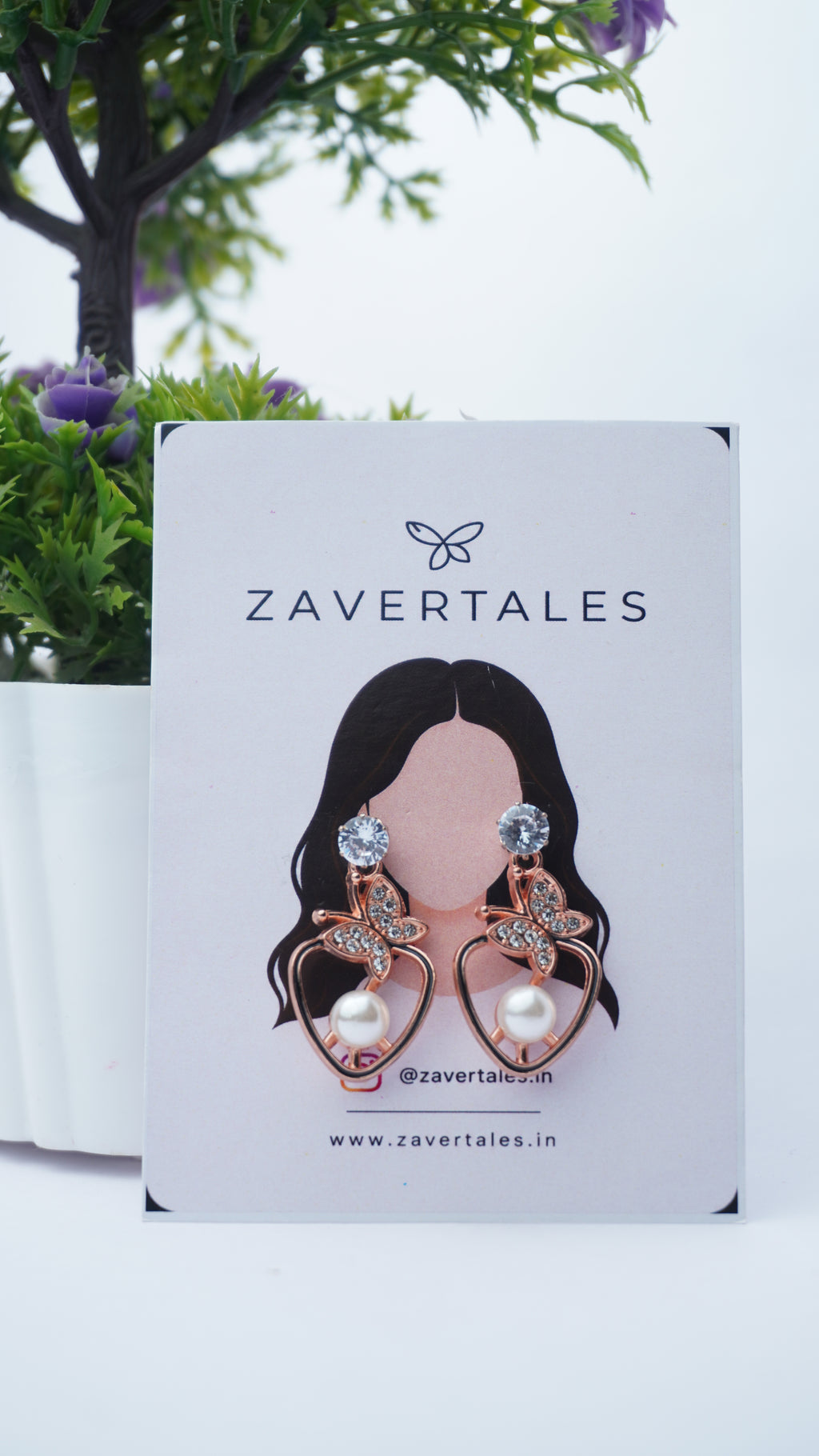 Rose Gold Butterfly Heart Pearl Drop Earrings