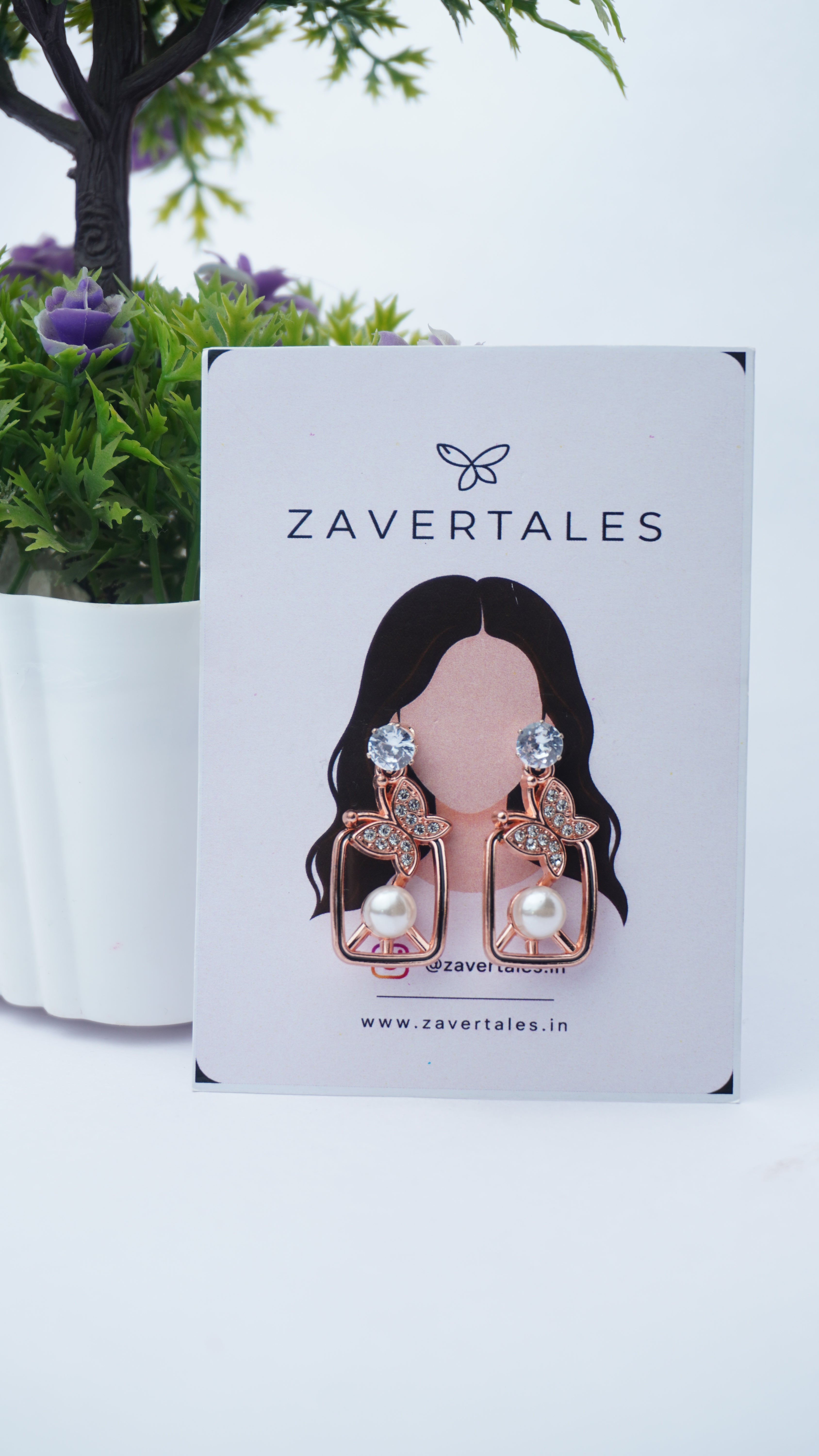 Rose Gold Butterfly Pearl Drop Earrings for Women