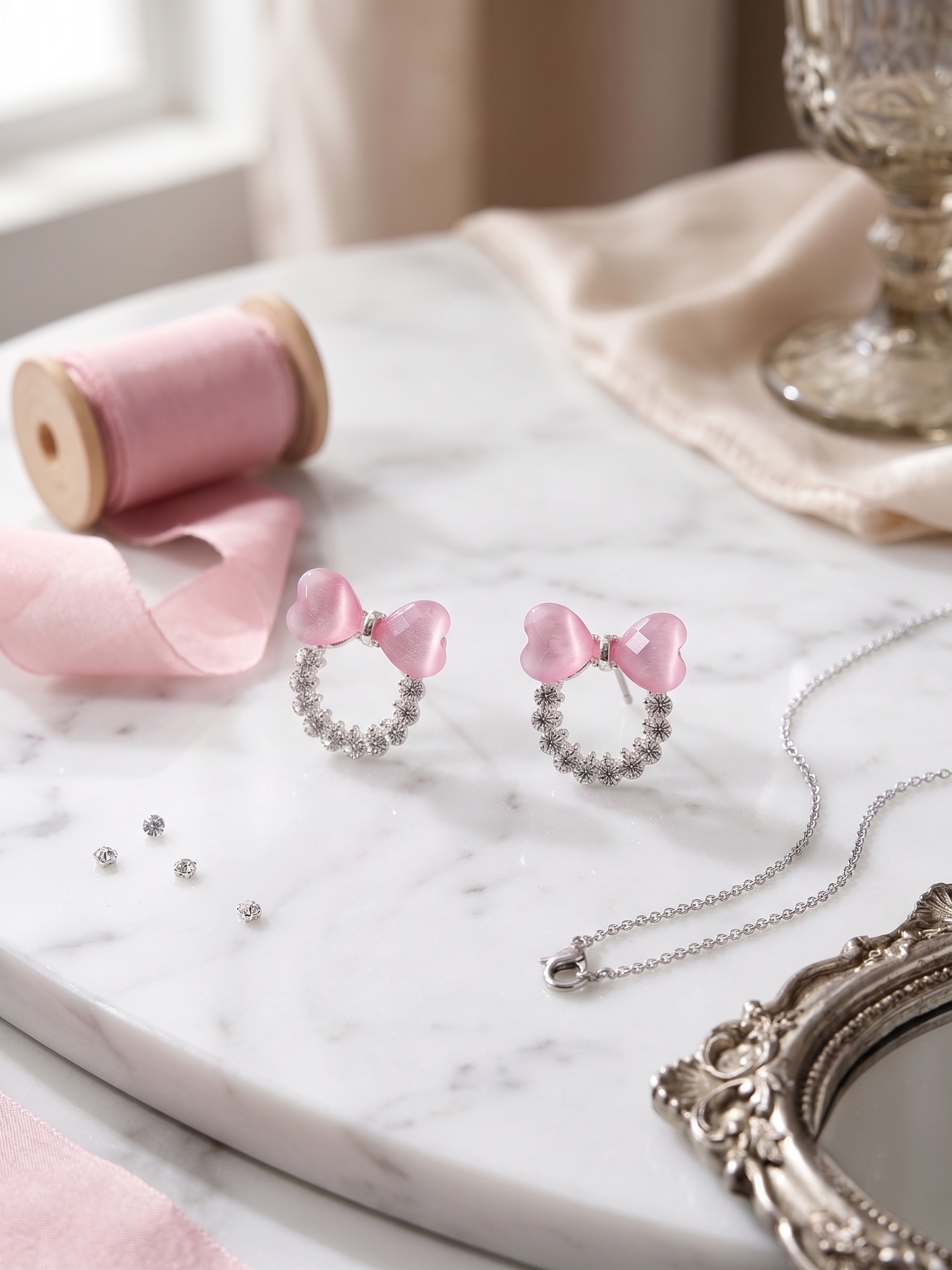 multi color Bow Crystal Stud Earrings.